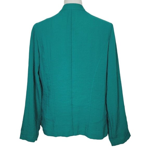 Chico's Moto Soft Textured Jacket Teal Blue Sz 1 Med Zippered Pockets Open Front - Picture 4 of 12